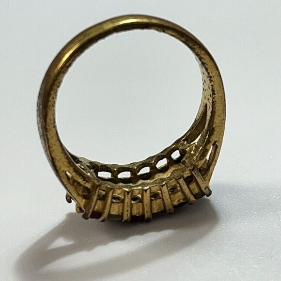 Vintage Estate Ruby Ring Size 7.5 18K Gold Plated Signed GRK Flaws - Picture 10 of 16